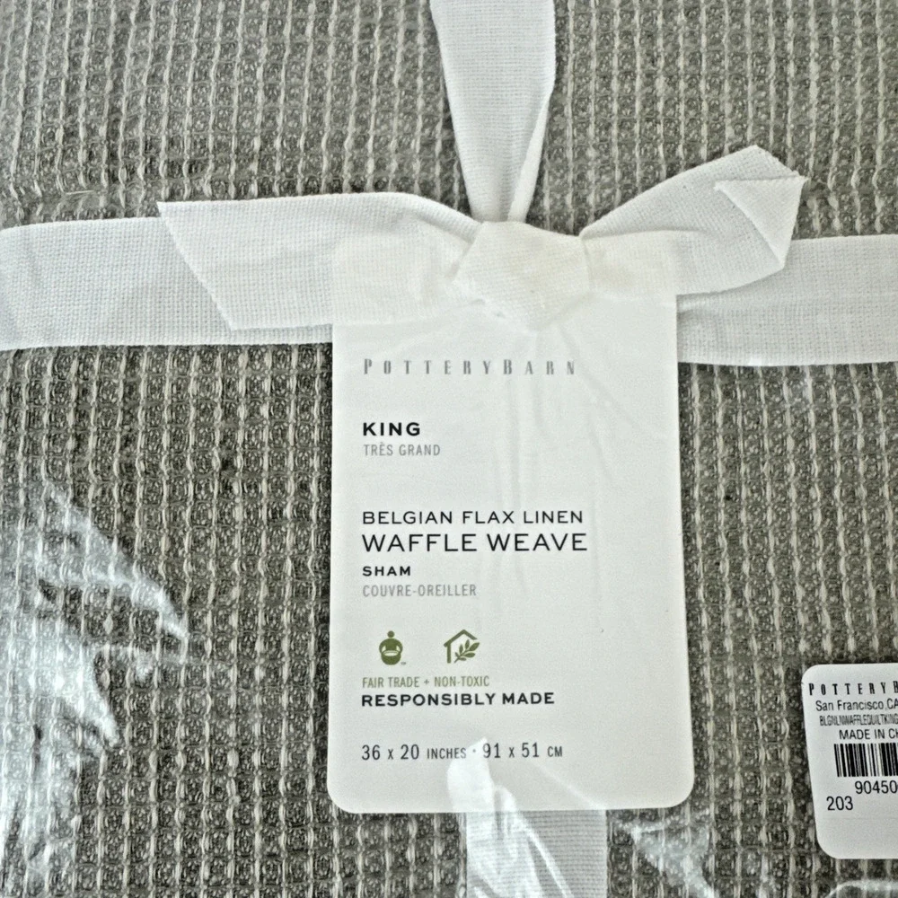 2 Pottery Barn Belgian Flax Waffle Weave King Shams Eucalypts